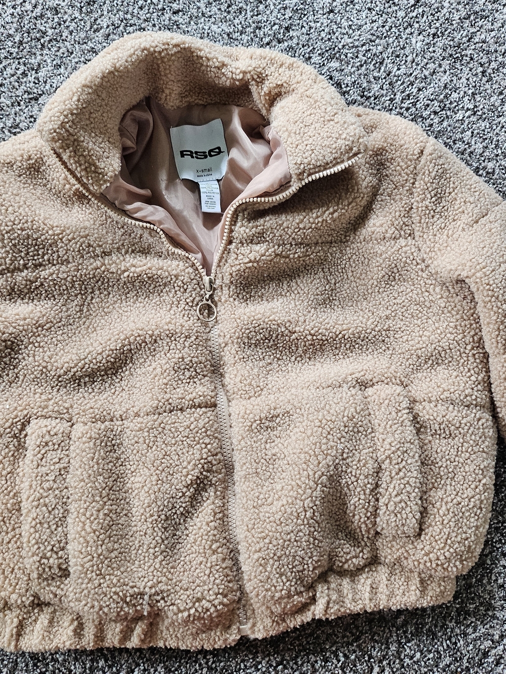 RSQ Plush Teddy Zip Jacket in Blush Taupe